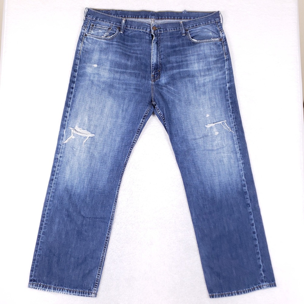 Levi's 541 Relaxed Straight Jeans Mens 42x32 Blue Distressed Ripped Denim